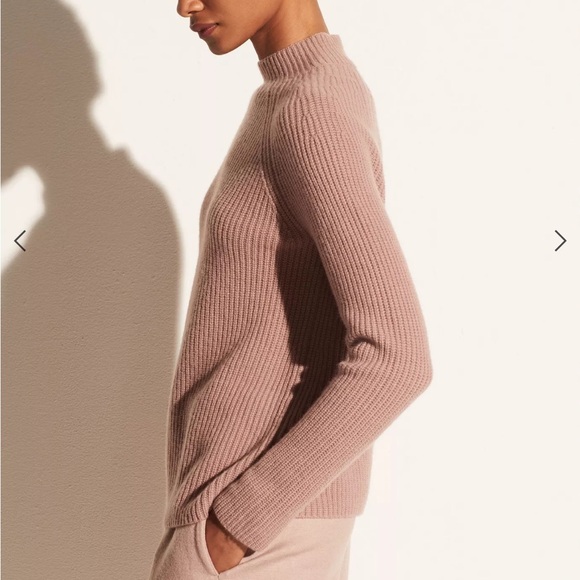 VINCE Cashmere Mock Neck Shaker Rib Pullover Mauve Rose Blush XS - Picture 3 of 7